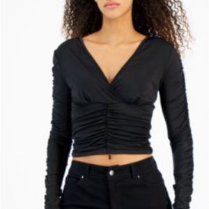 Just Polly Juniors' V-Neck Ruched Long-Sleeve Top